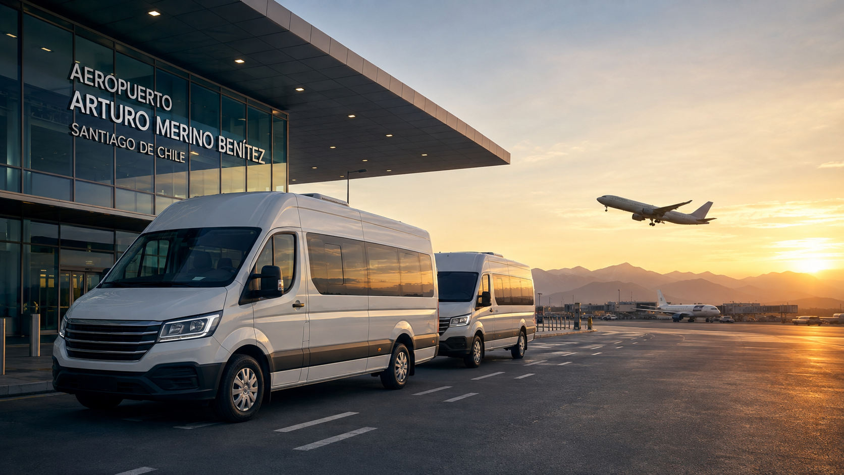 Vehículos de transporte de pasajeros en el aeropuerto de Santiago